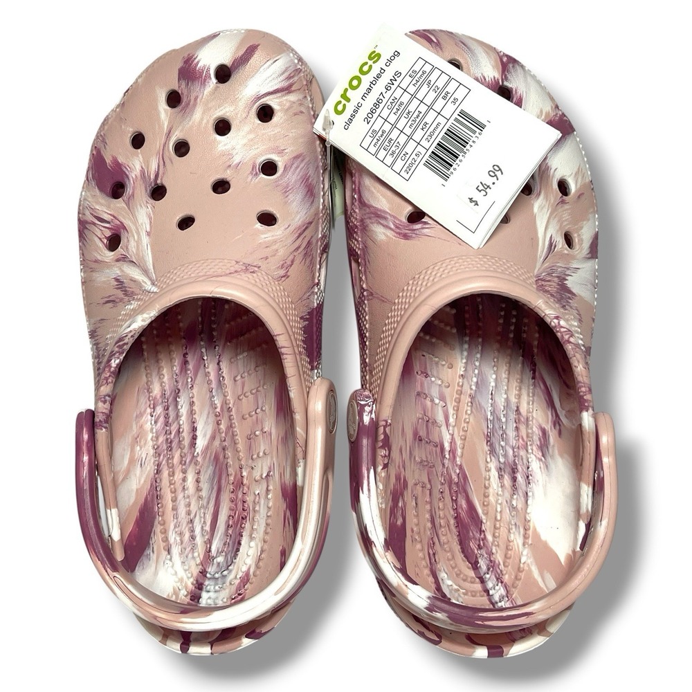 NEW Crocs Classic Pink Marbled Tie-Dye Clog Quartz/Multi Men's 4, Women's 6 - Picture 9 of 10
